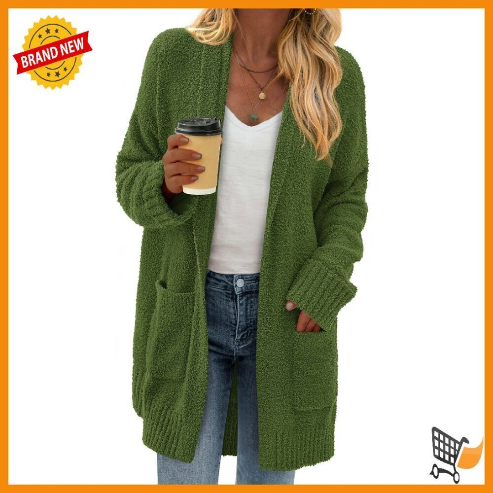 Chunky Fuzzy Knit Open Front Cardigan Sweater Coats Winter Clothing